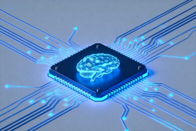 蓝色发光芯片上的人脑全息图