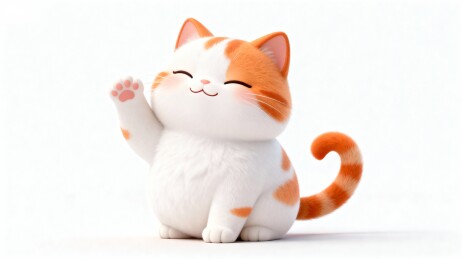 挥手的橙白卡通招财猫