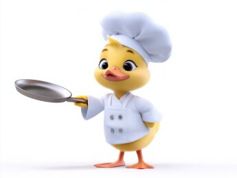 卡通小鸭厨师手持煎锅