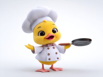 卡通小鸭厨师手持煎锅