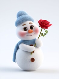 卡通雪人手捧红玫瑰