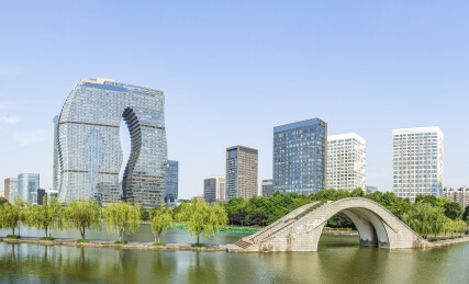 杭州印滨江水景地标建筑实拍