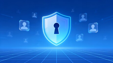 蓝色科技风格盾牌与用户图标网络安全示意