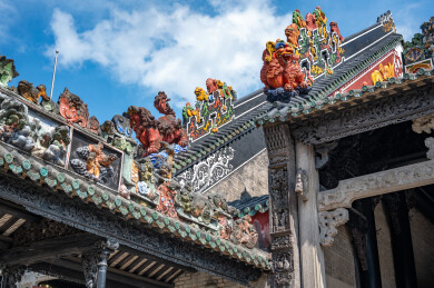 中国广州陈家祠嵌瓷 岭南古建筑屋顶工艺