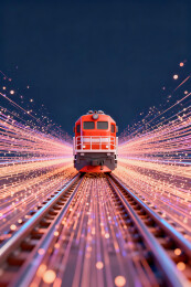 3d卡通风格在光影中行驶的中欧班列