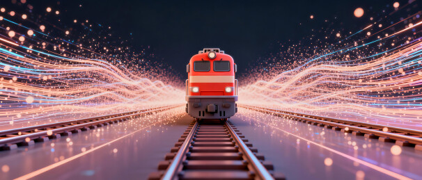 3d卡通风格在光影中行驶的中欧班列