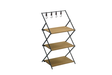 三层折叠式木质置物架带挂钩