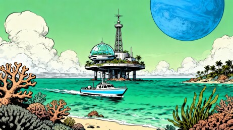 海岛科研站外星科幻场景主视觉