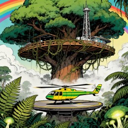 丛林树屋直升机奇幻场景主视觉