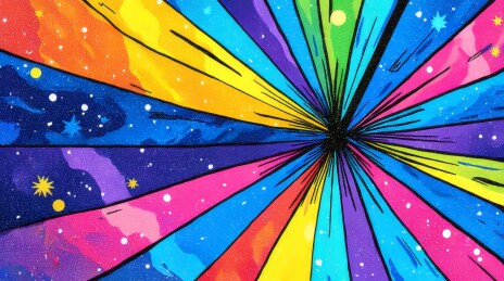 星空彩虹伞童趣梦幻场景