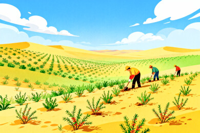 沙漠农田里劳作的农民