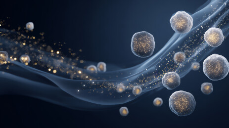 细胞流动与能量粒子的科学艺术图景