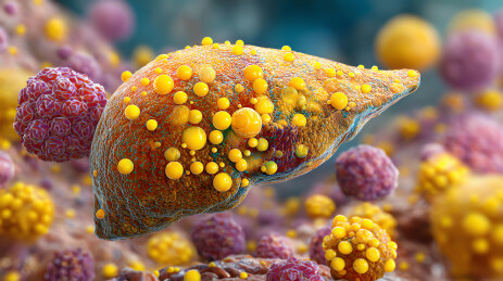 肝脏细胞与脂肪滴及肿瘤组织的显微结构图