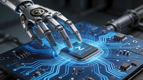 机械臂触碰发光芯片