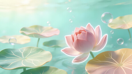 粉白莲花含苞映水