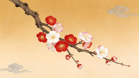 梅枝红白映祥云