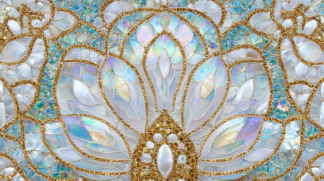 金色边框的珍珠与水晶花纹
