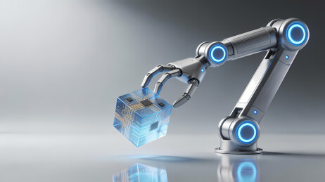 机械臂抓握蓝色芯片