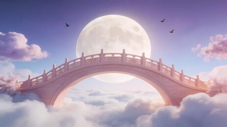 云海月夜白桥飞鸟