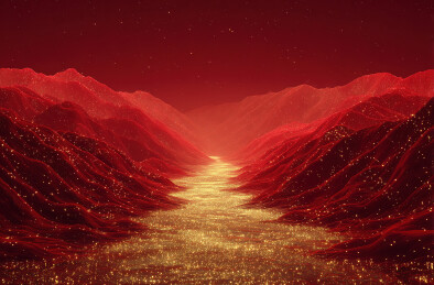 红色山谷中的发光河流