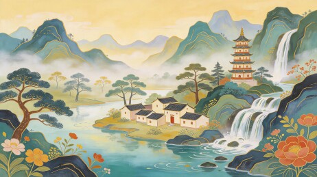 中国风国潮风山水背景