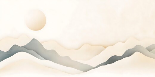 水墨山峦日月图