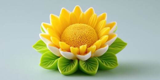 一株盛开的向日葵花朵3D橡皮泥卡通插画