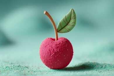 桌面上鲜红的樱桃3D卡通水果橡皮泥插画