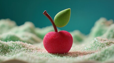 桌面上鲜红的樱桃3D卡通水果橡皮泥插画