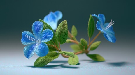 一丛蓝雪花3D卡通橡皮泥植物花卉插画