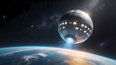 银灰球形飞船驶向深空