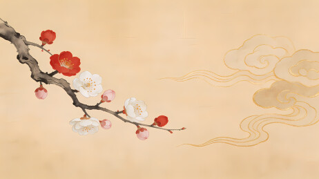 梅枝红白映祥云