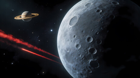 月球土星与流星划过深空