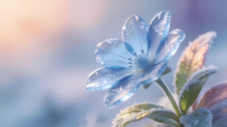 冰晶花映冬晨微光