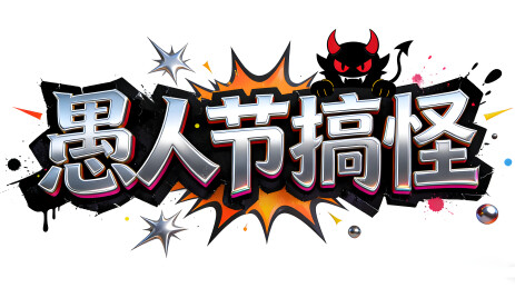 愚人节搞怪文字配恶魔卡通形象