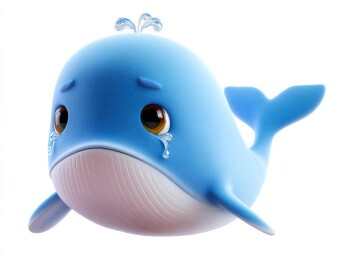 蓝色卡通鲸鱼伤心哭泣