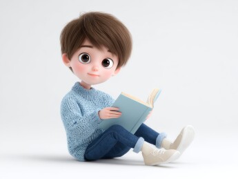 男孩阅读卡通形象