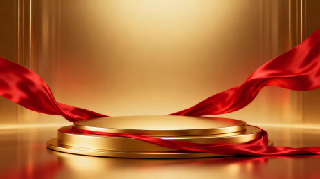 金色展柜搭配红色丝带