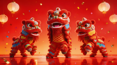 红狮闹春喜庆欢腾