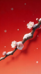 覆雪梅枝映朱红