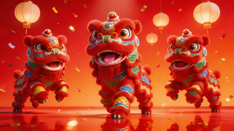 红狮闹春喜庆欢腾