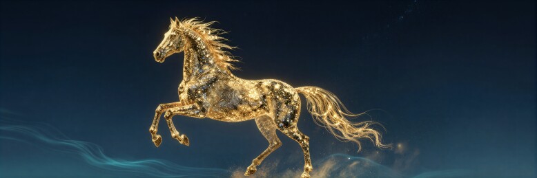 梦幻金色骏马奔腾于夜空