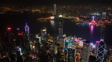 中国香港中环维多利亚港两岸城市灯光夜景
