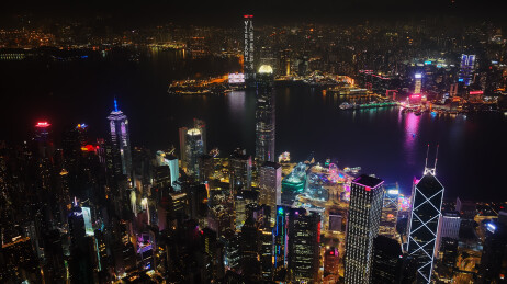 中国香港中环维多利亚港两岸城市灯光夜景