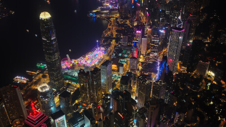 中国香港中环维多利亚港两岸城市灯光夜景