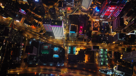 中国香港中环维多利亚港两岸城市灯光夜景