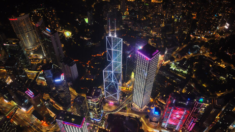 中国香港中环维多利亚港两岸城市灯光夜景