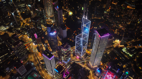 中国香港中环维多利亚港两岸城市灯光夜景
