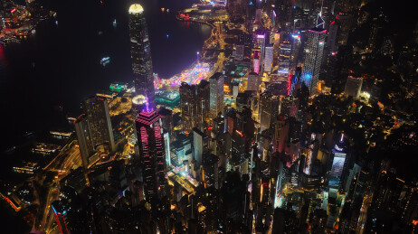 中国香港中环维多利亚港两岸城市灯光夜景
