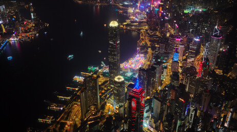 中国香港中环维多利亚港两岸城市灯光夜景